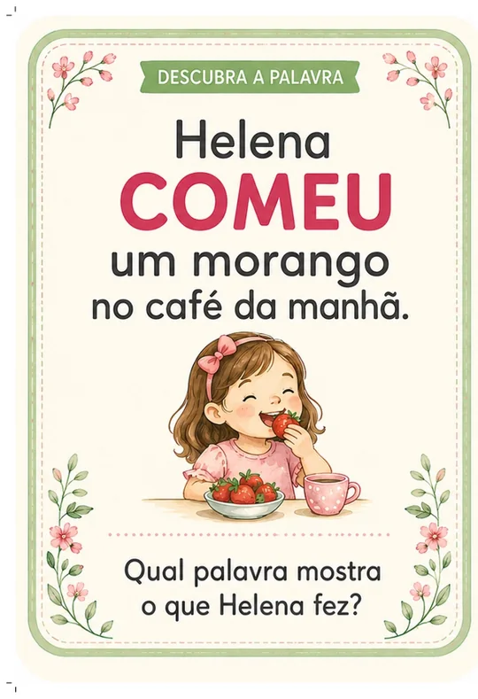 Cartão: Helena comeu um morango