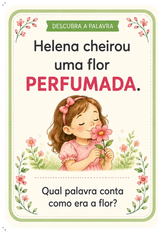 Cartão: Helena cheirou uma flor perfumada