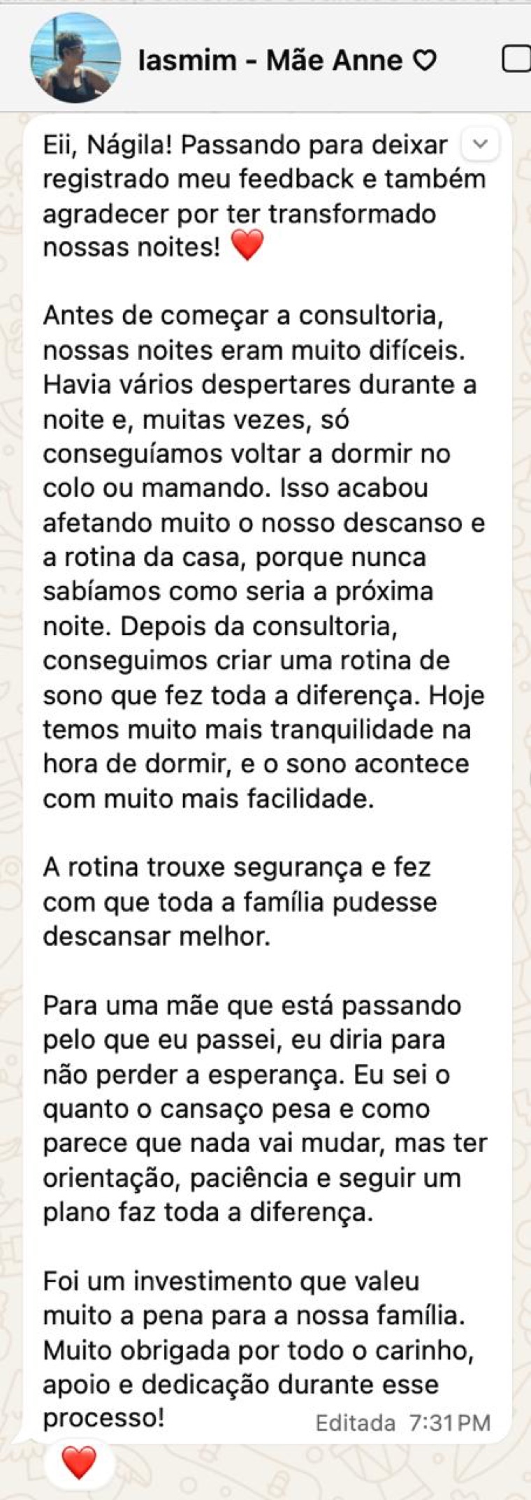 Conversa real no WhatsApp com a mãe da Anne