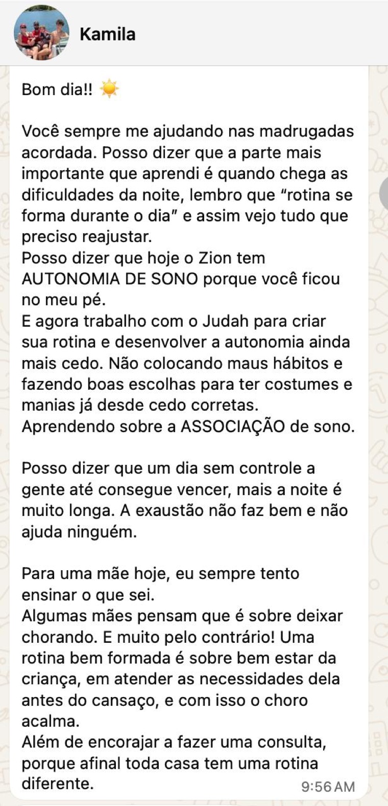 Conversa real no WhatsApp com a Kamila